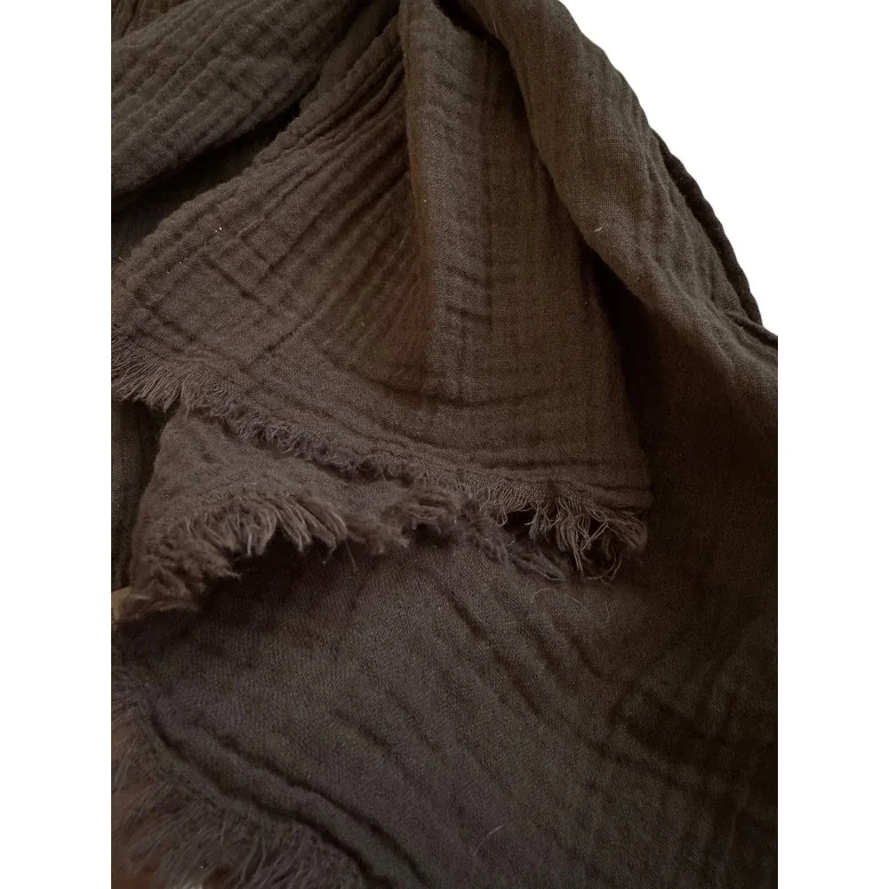 Coastal Boho Laude The Label Carob Bubble Gauze Cotton Scarf Fringe Wrap